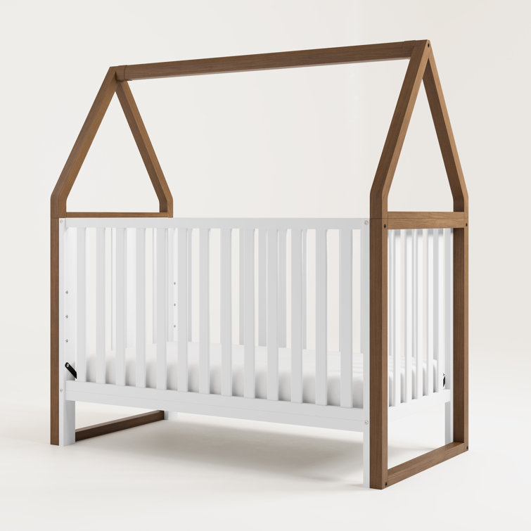 Storkcraft White and Hazelnut 5-in-1 Convertible Crib with Canopy