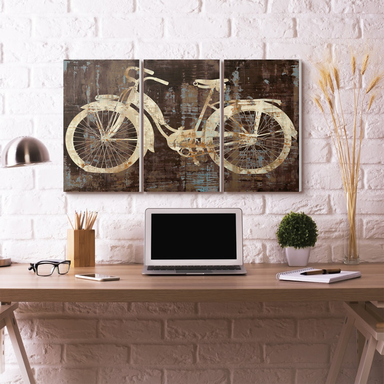 Distressed Bicycle Silhouette 3-Piece Wrapped Canvas Wall Art