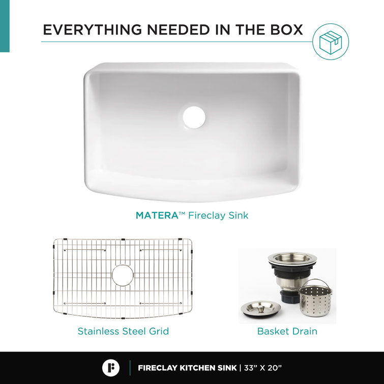 Premium White Fireclay Curved Apron Front Single Bowl Kitchen Sink