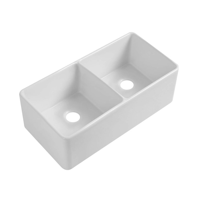 Premium White Fireclay Double Bowl Farmhouse Kitchen Sink