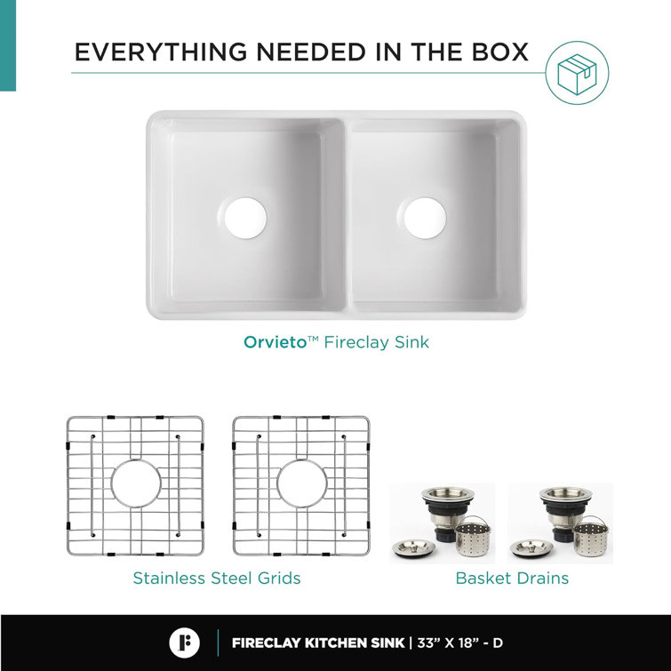 Premium White Fireclay Double Bowl Farmhouse Kitchen Sink