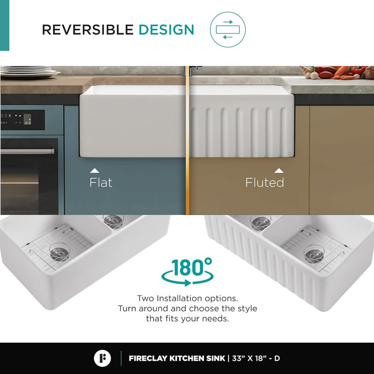 Premium White Fireclay Double Bowl Farmhouse Kitchen Sink