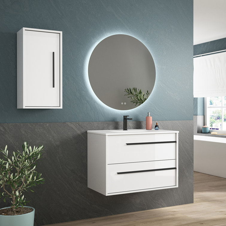 Gloss White Engineered Wood Wall Mounted Bathroom Cabinet