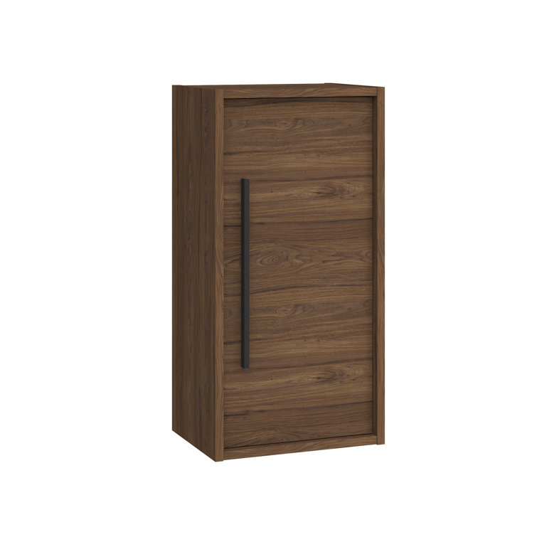 Walnut Wall-Mounted Bathroom Storage Cabinet with Black Handle
