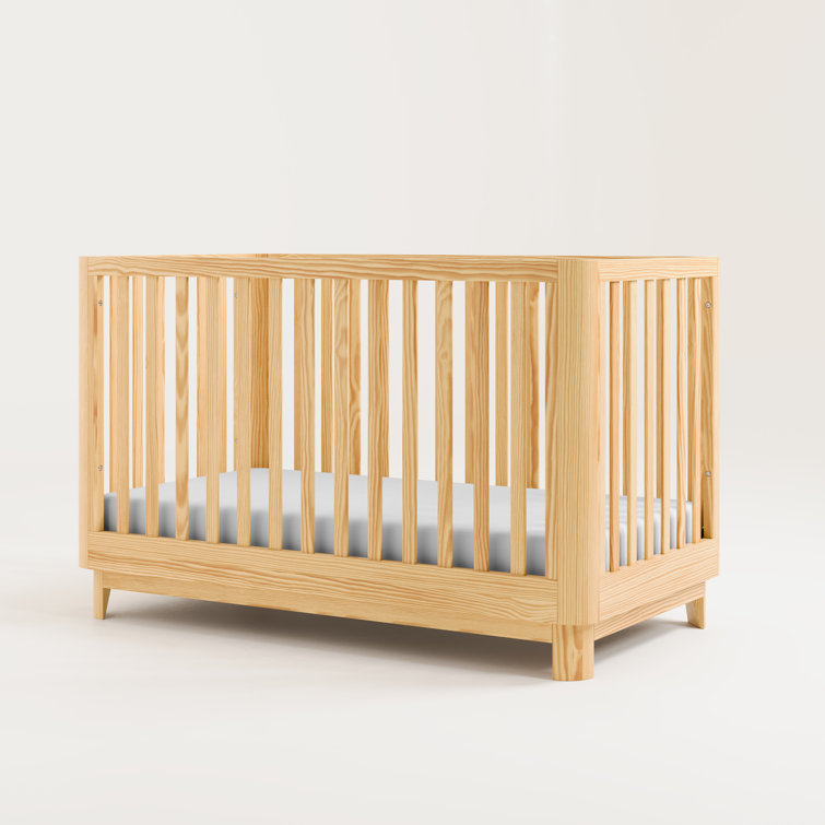 Natural Pine 3-in-1 Convertible Baby Crib with Rounded Posts