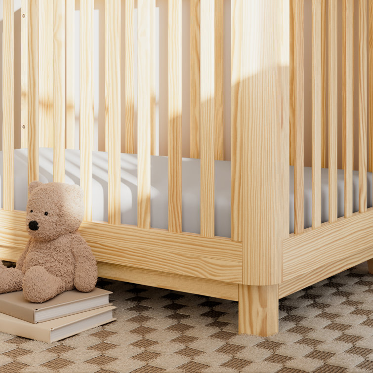 Natural Pine 3-in-1 Convertible Baby Crib with Rounded Posts