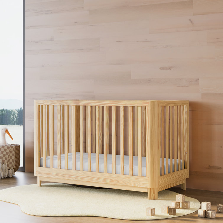 Natural Pine 3-in-1 Convertible Baby Crib with Rounded Posts