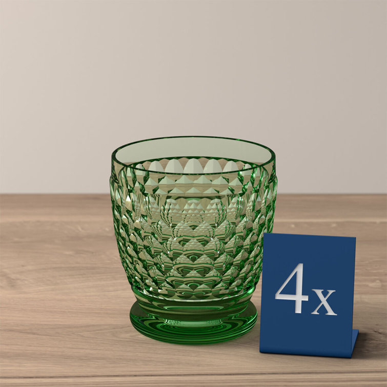 Forest Green Faceted Crystal Lowball Glass Set of Four