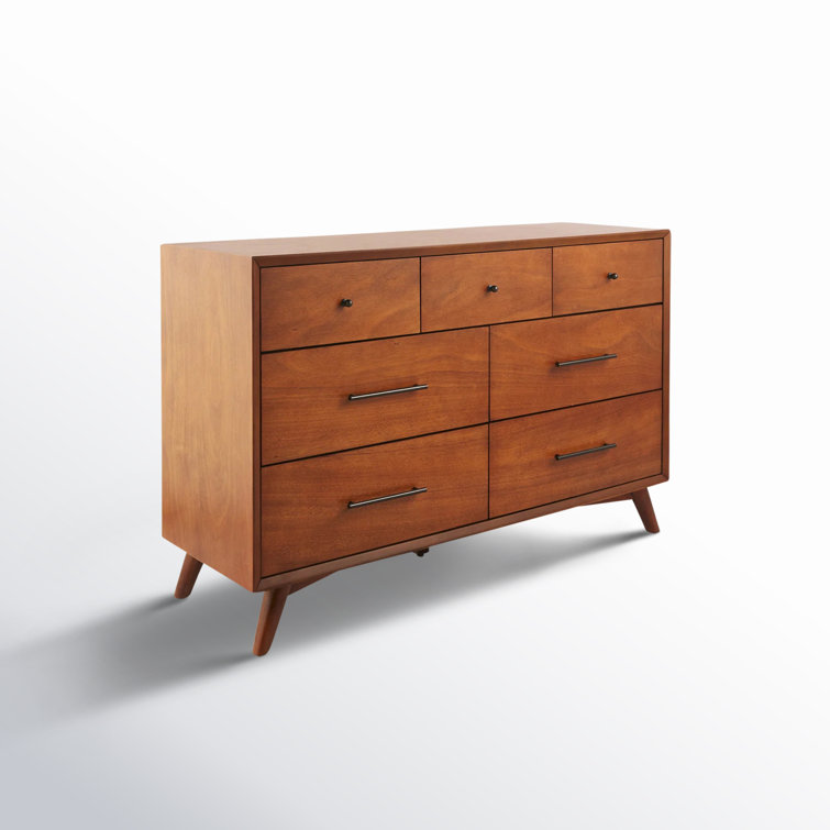 Flynn Acorn Mid-Century Modern 7-Drawer Dresser with Walnut Veneers