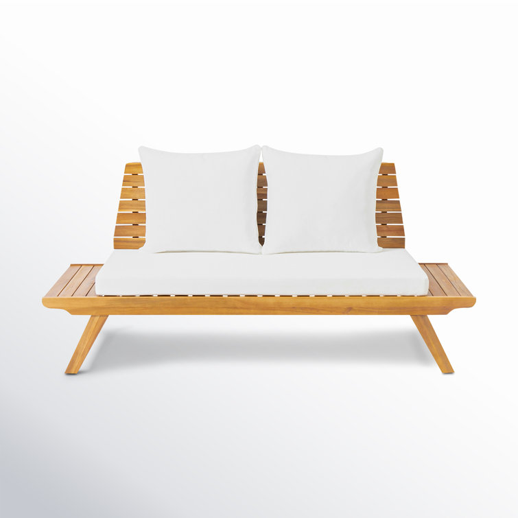 Sedona Teak Finish 68.5'' Acacia Wood Outdoor Loveseat with White Cushions