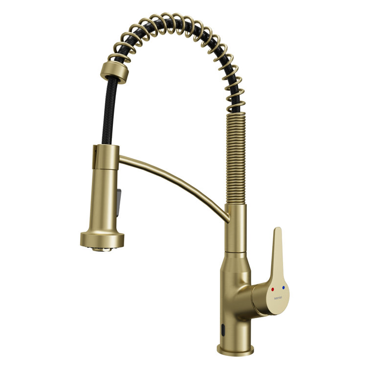 Brushed Gold Brass Touchless Pull-Down Kitchen Faucet with Spray