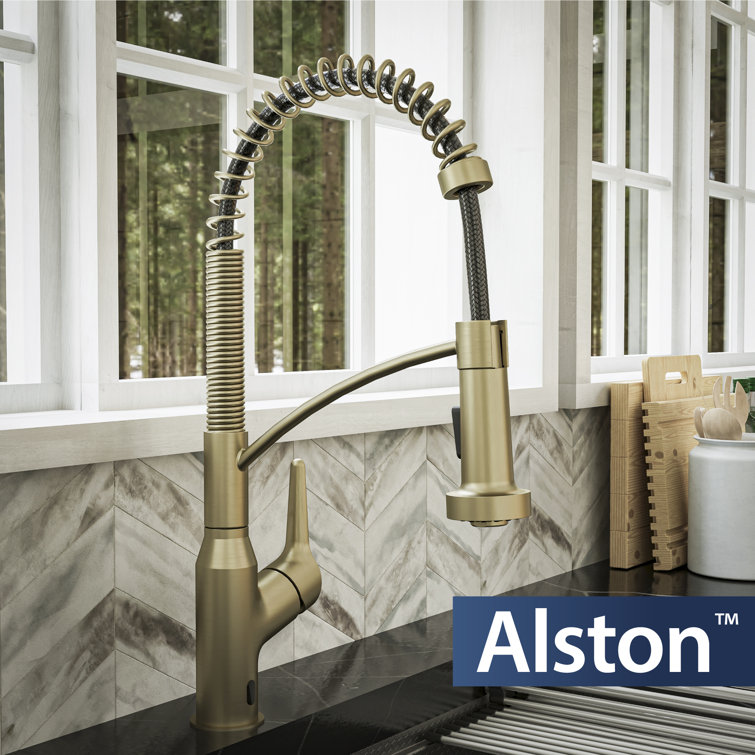 Brushed Gold Brass Touchless Pull-Down Kitchen Faucet with Spray
