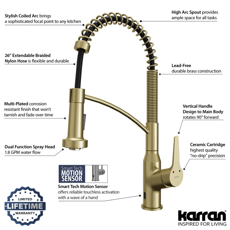 Brushed Gold Brass Touchless Pull-Down Kitchen Faucet with Spray