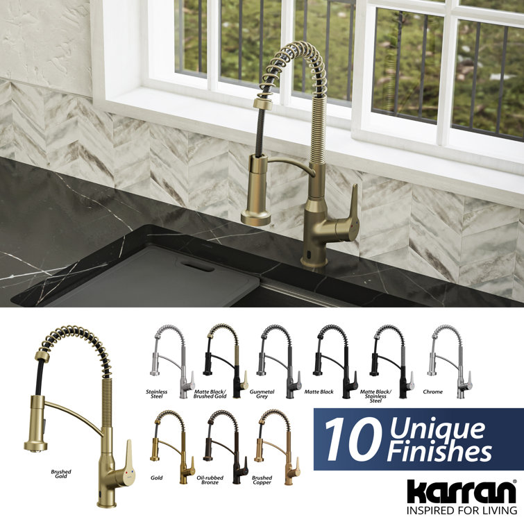 Brushed Gold Brass Touchless Pull-Down Kitchen Faucet with Spray