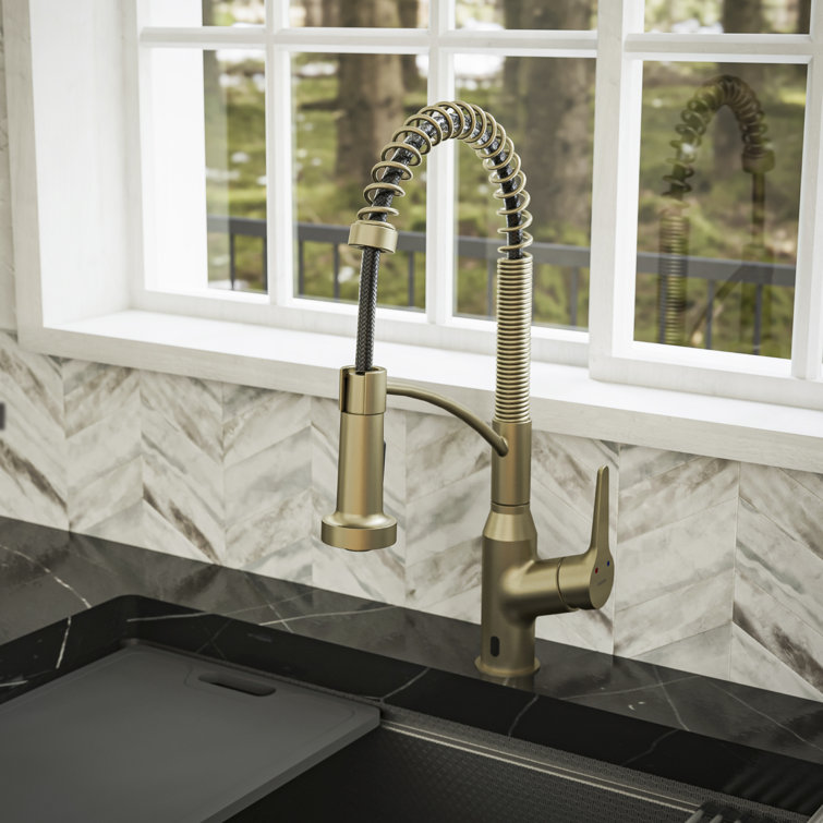 Brushed Gold Brass Touchless Pull-Down Kitchen Faucet with Spray