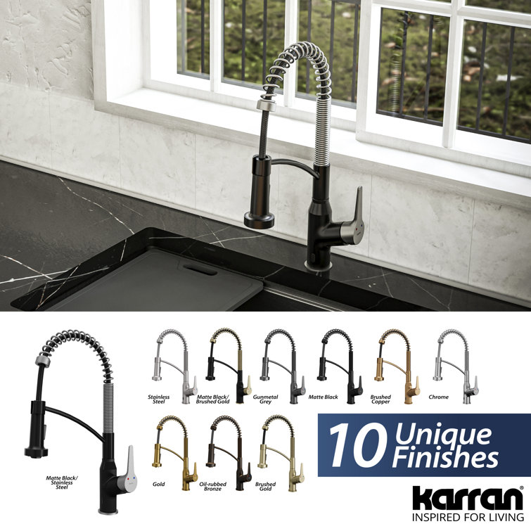 Matte Black and Stainless Steel Pull-Down Kitchen Faucet with Spray