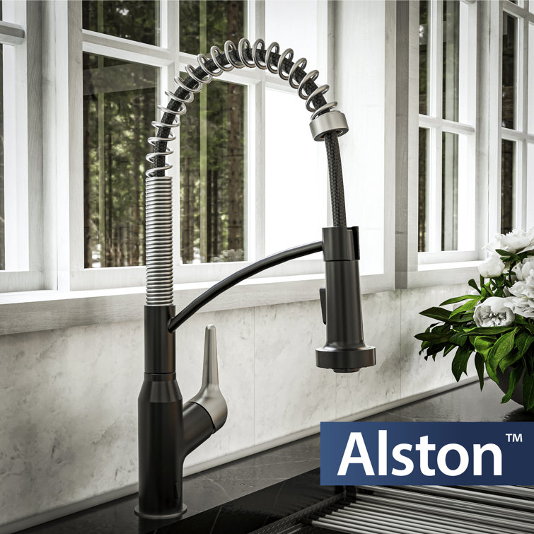Matte Black and Stainless Steel Pull-Down Kitchen Faucet with Spray