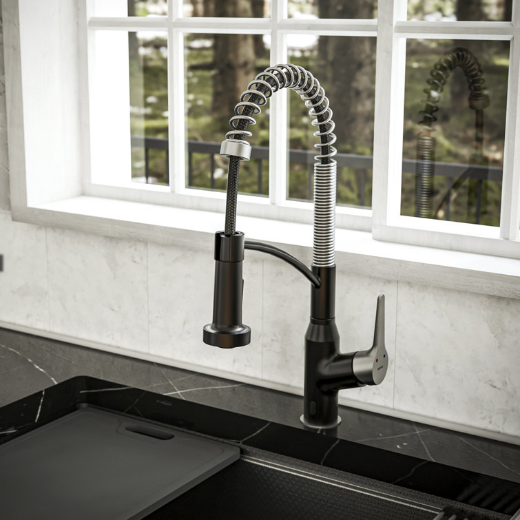 Matte Black and Stainless Steel Pull-Down Kitchen Faucet with Spray