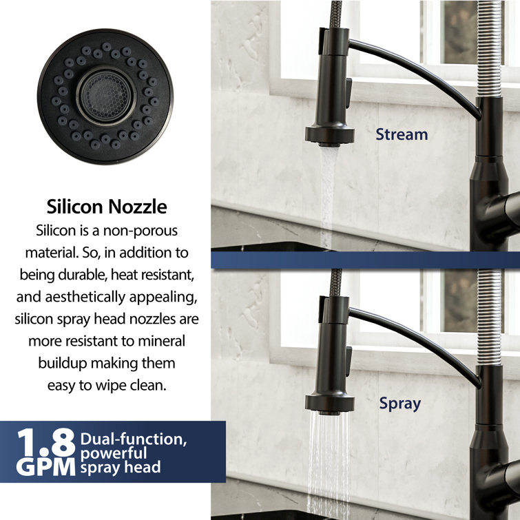 Matte Black and Stainless Steel Pull-Down Kitchen Faucet with Spray