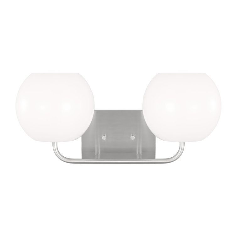 Brushed Steel 2-Light Dimmable Vanity Fixture with White Glass Shades