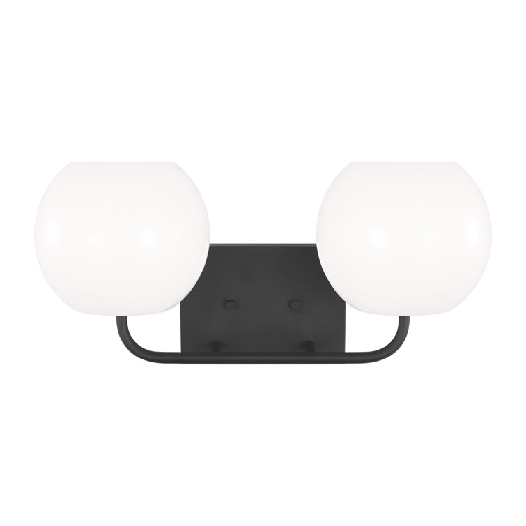 Midnight Black Steel 2-Light Dimmable Vanity Fixture with White Glass Shades