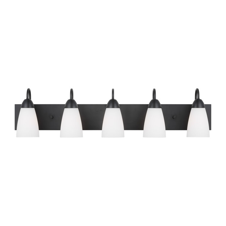 Midnight Black 5-Light Dimmable Vanity Fixture with Frosted Shades