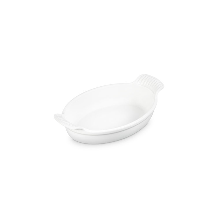 White Stoneware Oval Au Gratin Dish with Handles