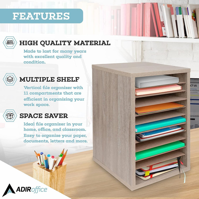 Medium Oak MDF 11-Compartment Vertical Paper Sorter, 2-Pack