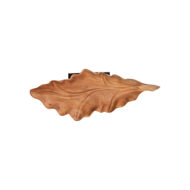 24" Black and Brown Carved Mahogany Leaf Sculpture