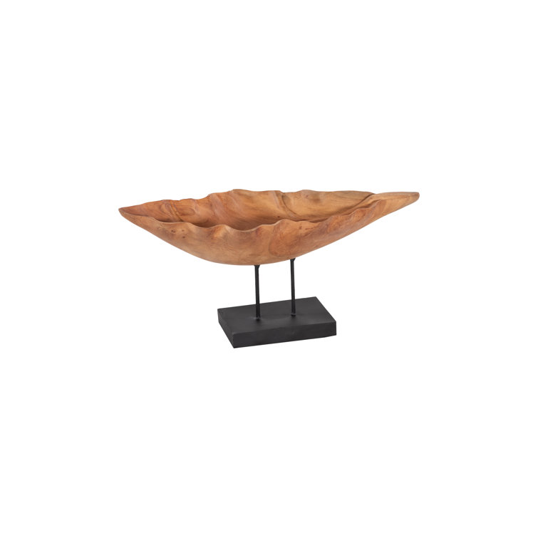 24" Black and Brown Carved Mahogany Leaf Sculpture