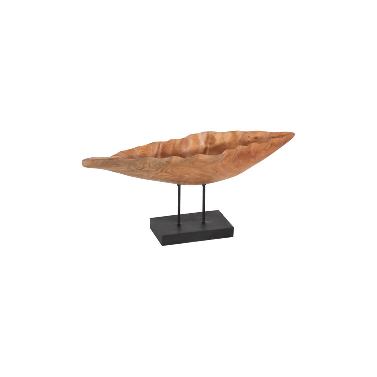 24" Black and Brown Carved Mahogany Leaf Sculpture
