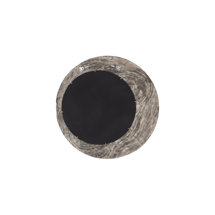Gray Round Wood Transitional Wall Mirror