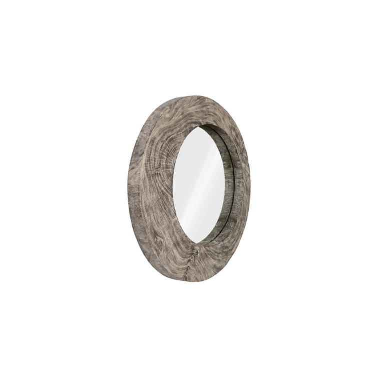 Gray Round Wood Transitional Wall Mirror