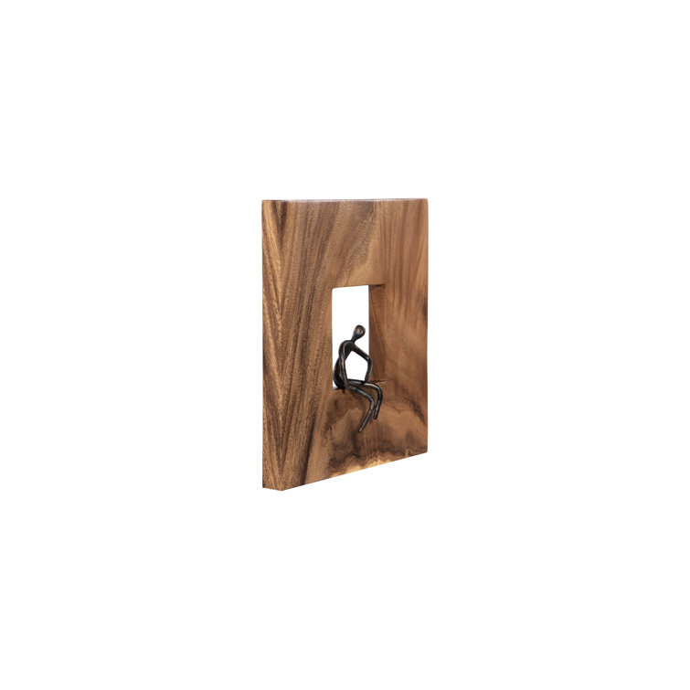 Square Black and Brown Wood Wall Mounted Figurine