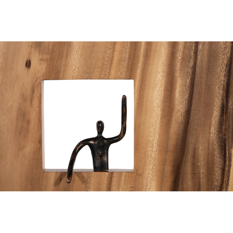Transitional Chamcha Wood and Metal Atlas Wall Decor, 14"