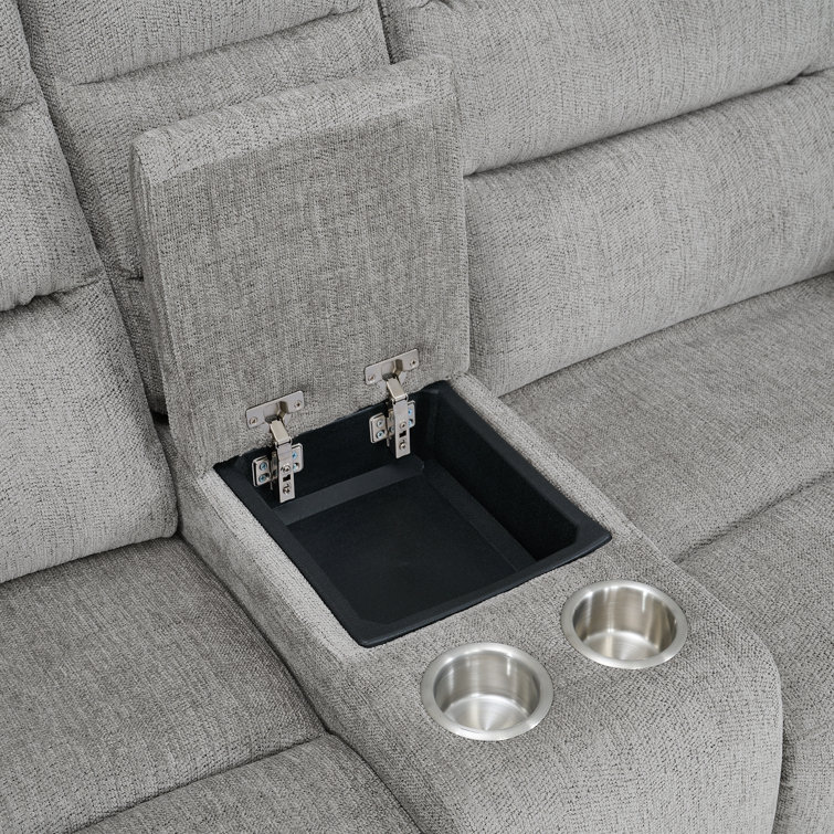 Gray Tufted 2-Piece Sofa and Loveseat Set with Cup Holder