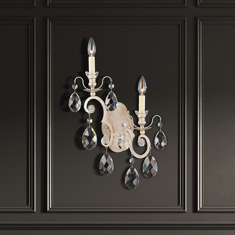 Elegant Renaissance 22.5" Antique Silver Crystal Wall Sconce