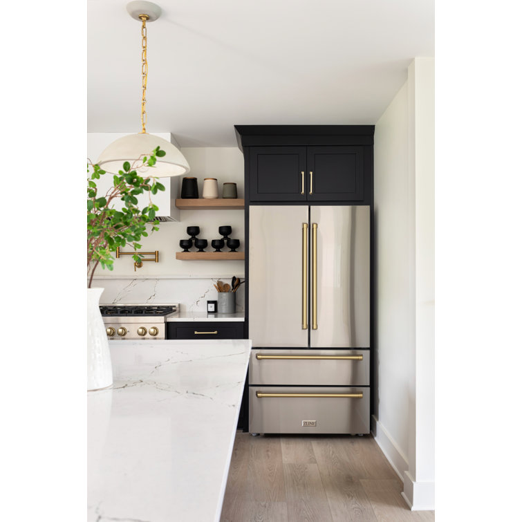 ZLINE 36" Stainless Steel French Door Refrigerator with Gold Accents