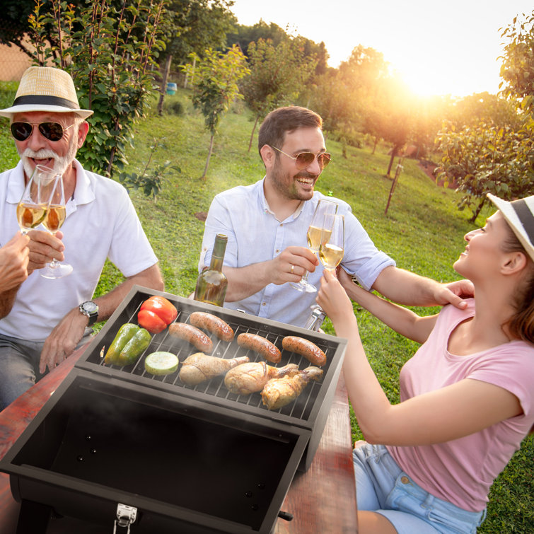 Royal Gourmet Compact Black Portable Charcoal Grill with Side Cooking Area