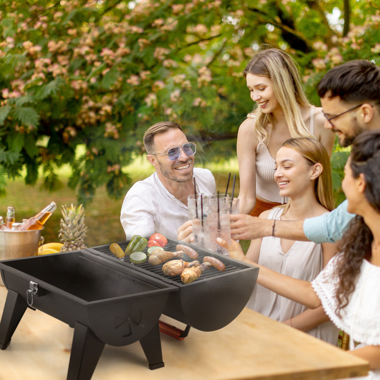 Royal Gourmet Compact Black Portable Charcoal Grill with Side Cooking Area
