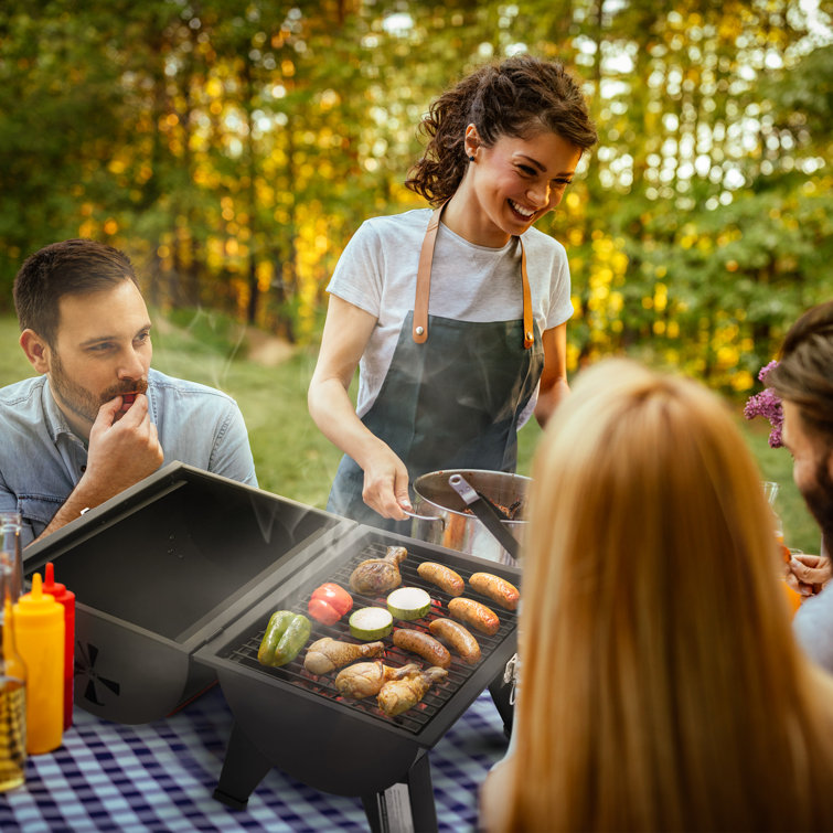 Royal Gourmet Compact Black Portable Charcoal Grill with Side Cooking Area