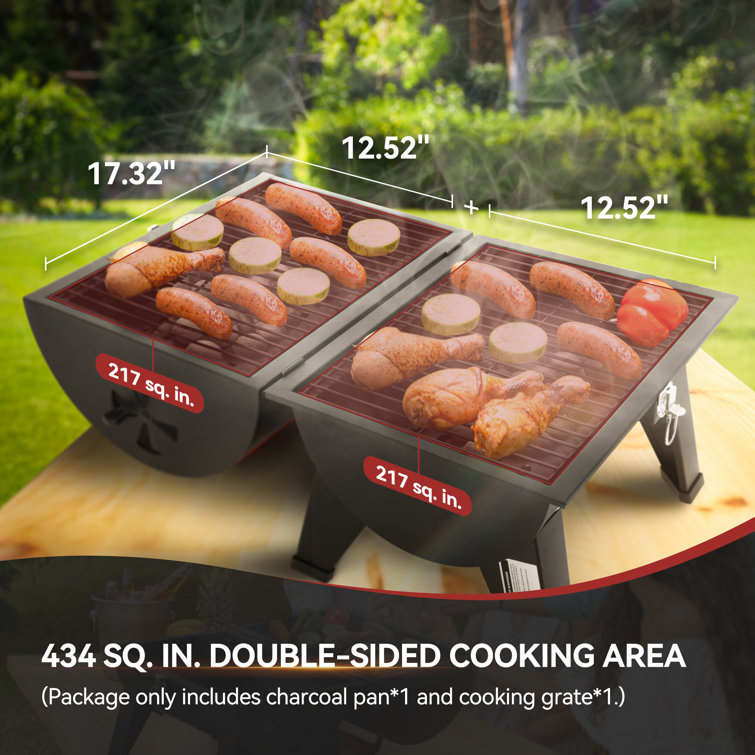 Royal Gourmet Compact Black Portable Charcoal Grill with Side Cooking Area