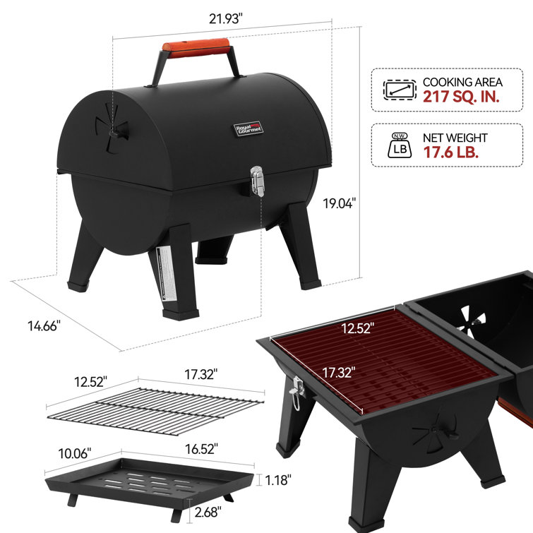 Royal Gourmet Compact Black Portable Charcoal Grill with Side Cooking Area