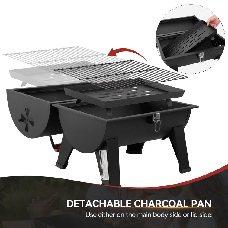 Royal Gourmet Compact Black Portable Charcoal Grill with Side Cooking Area