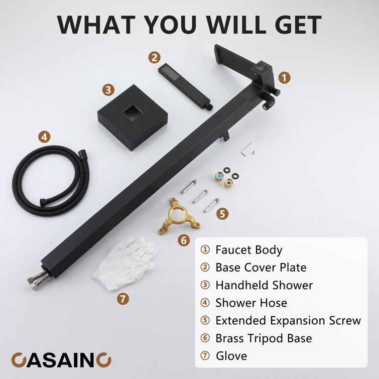 Matte Black Brass Freestanding Bathtub Faucet with Handshower