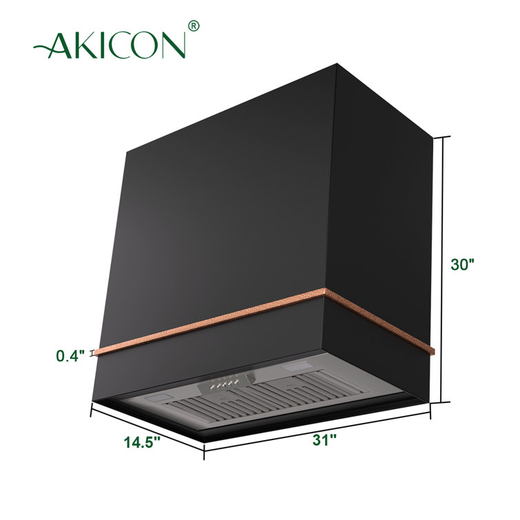 Akicon 30" Black Stainless Steel Wall Mount Range Hood