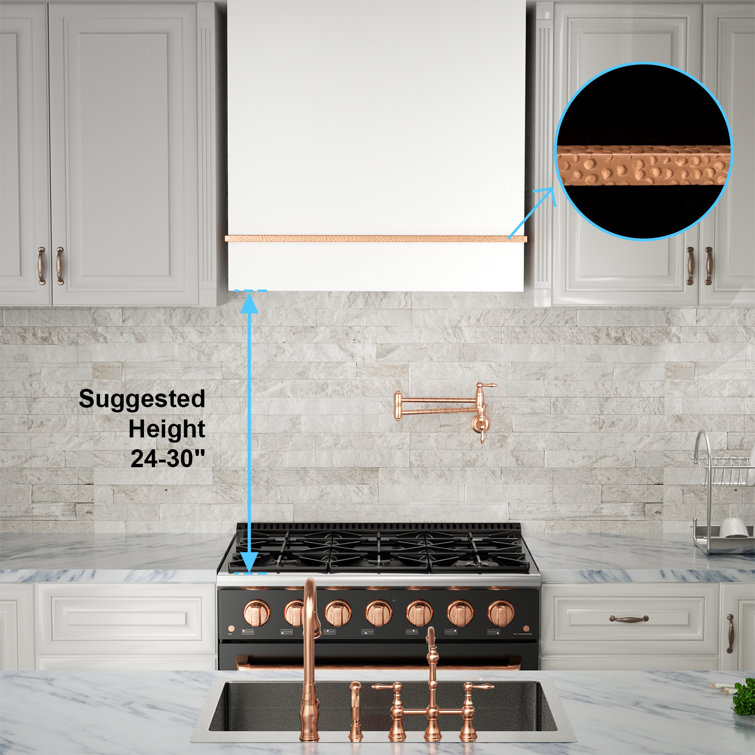 36" White and Copper Stainless Steel Wall Mounted Range Hood