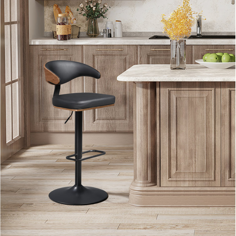 Tall Black Adjustable Swivel Barstool with Leather Seat