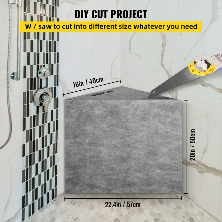 Gray Polystyrene Ready-to-Tile Corner Shower Seat