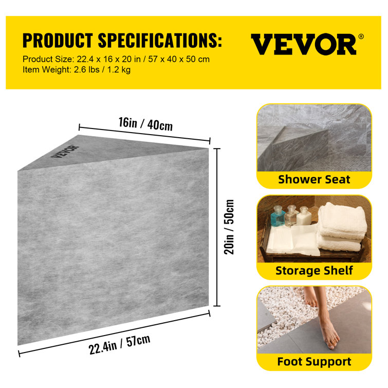 Gray Polystyrene Ready-to-Tile Corner Shower Seat